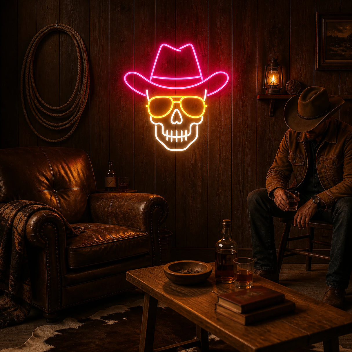 Cowboy Skull Man Cave Neon Sign