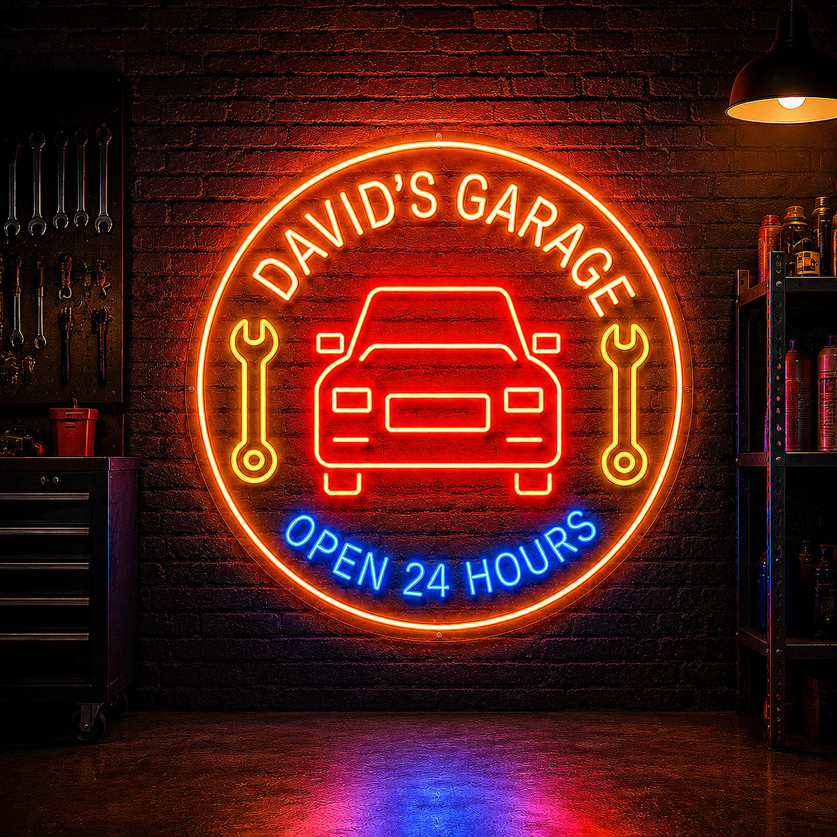 Personalized Garage Neon Sign - Open 24 Hours