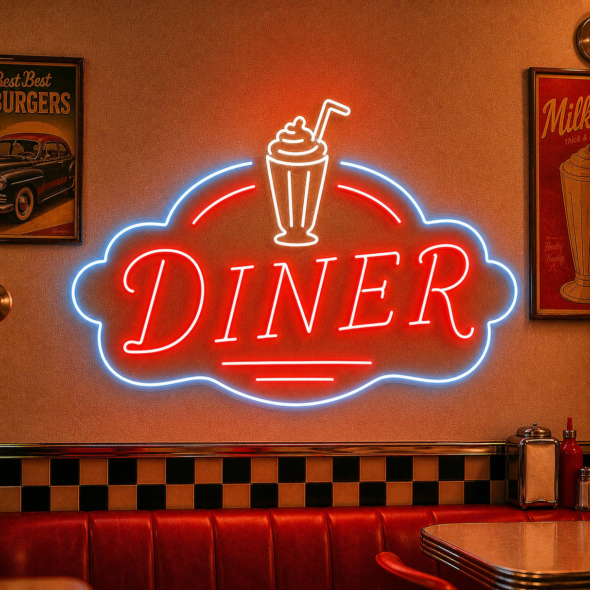Retro Diner Neon Sign for Restaurant Wall Decor