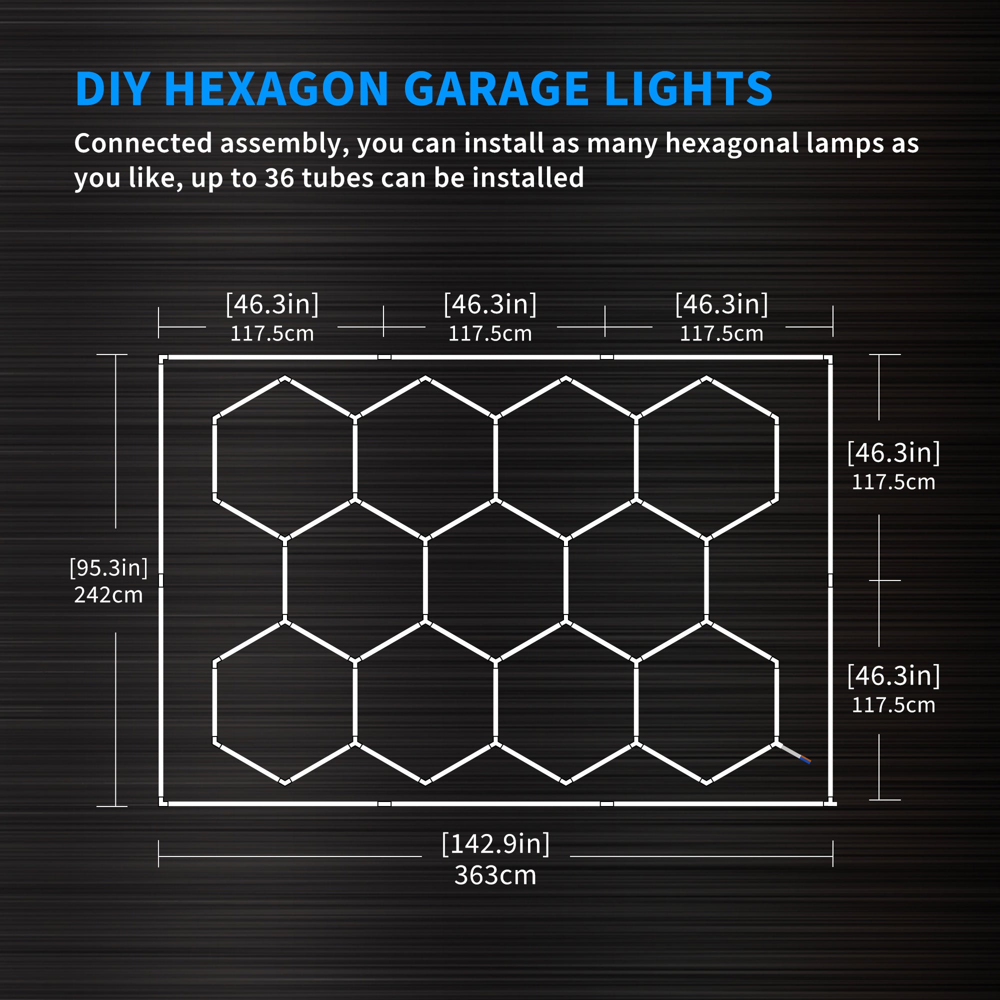 Details of LED Hexagon Garage Lights 11 Hex with border