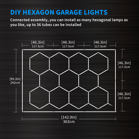 Details of LED Hexagon Garage Lights 11 Hex with border