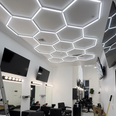 use of 15 hex lights with white border in hairdressers