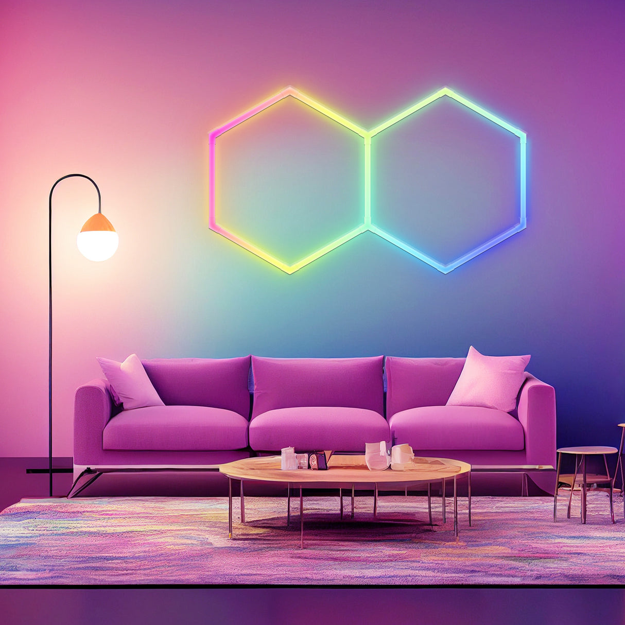 Use of Color RGB LED Hexagon Lights 2 Hex in living room