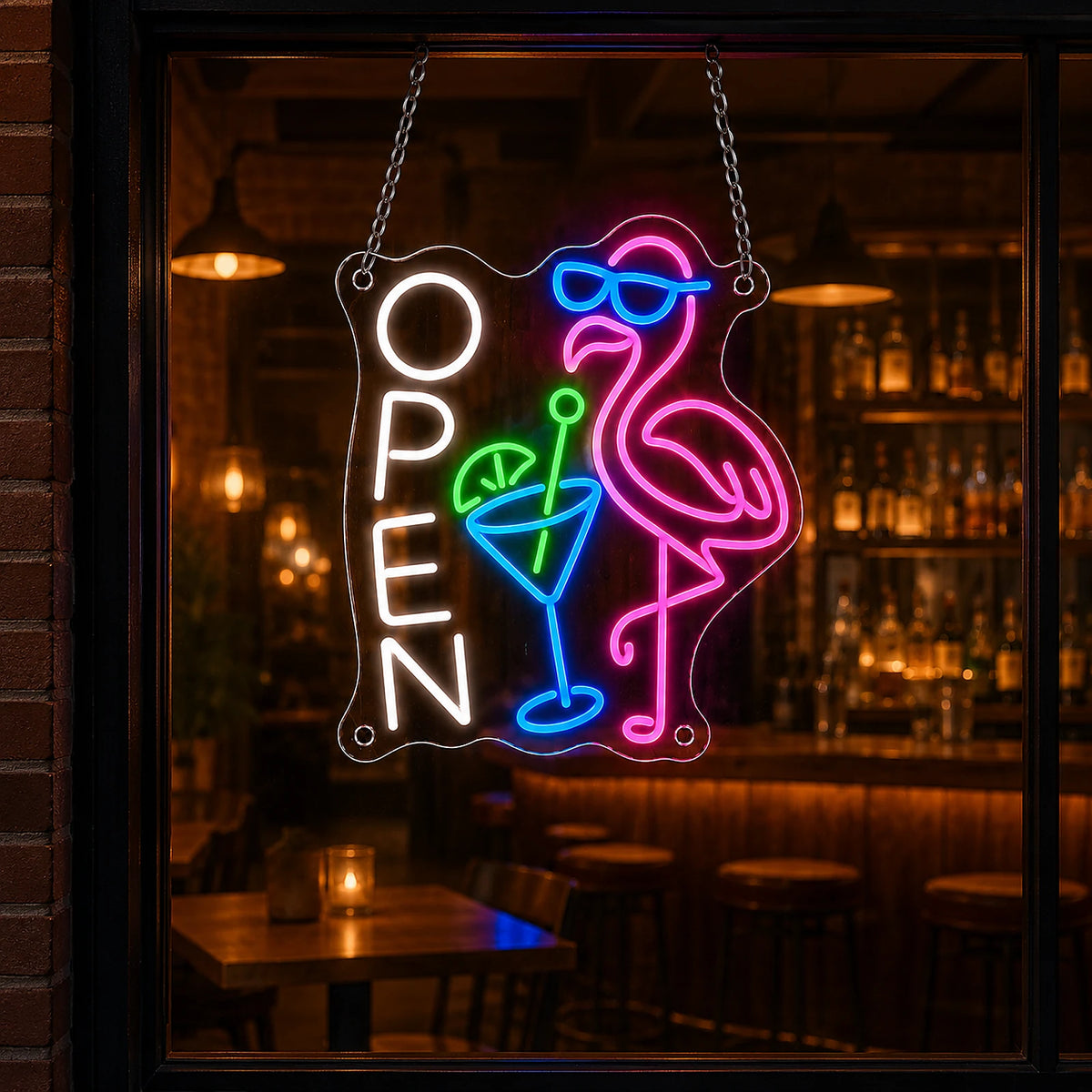 Tropical Flamingo Bar Open LED Neon Sign