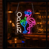 Tropical Flamingo Bar Open LED Neon Sign