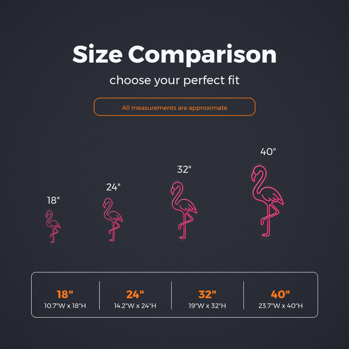 Pink Flamingo LED Neon Sign size guide for tiki bar neon sign