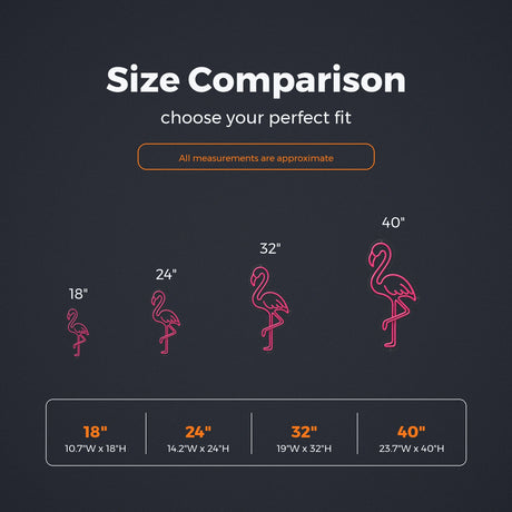 Pink Flamingo LED Neon Sign size guide for tiki bar neon sign