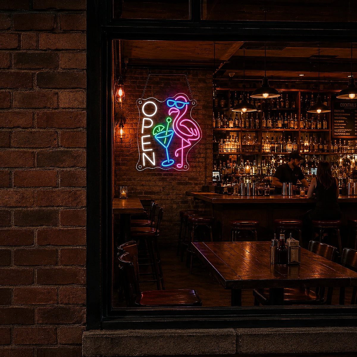 Tropical Flamingo Bar Open LED Neon Sign