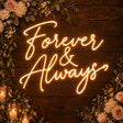 Forever & Always neon sign on a wooden wedding backdrop