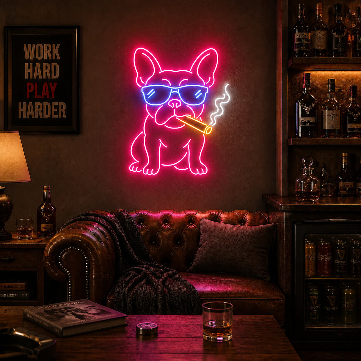 Smoking Bulldog Man Cave Neon Sign