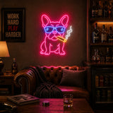 Smoking Bulldog Man Cave Neon Sign