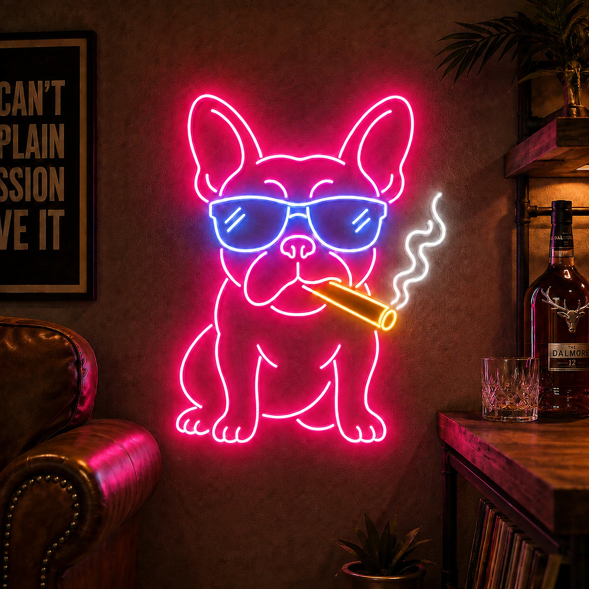 Smoking Bulldog Man Cave Neon Sign