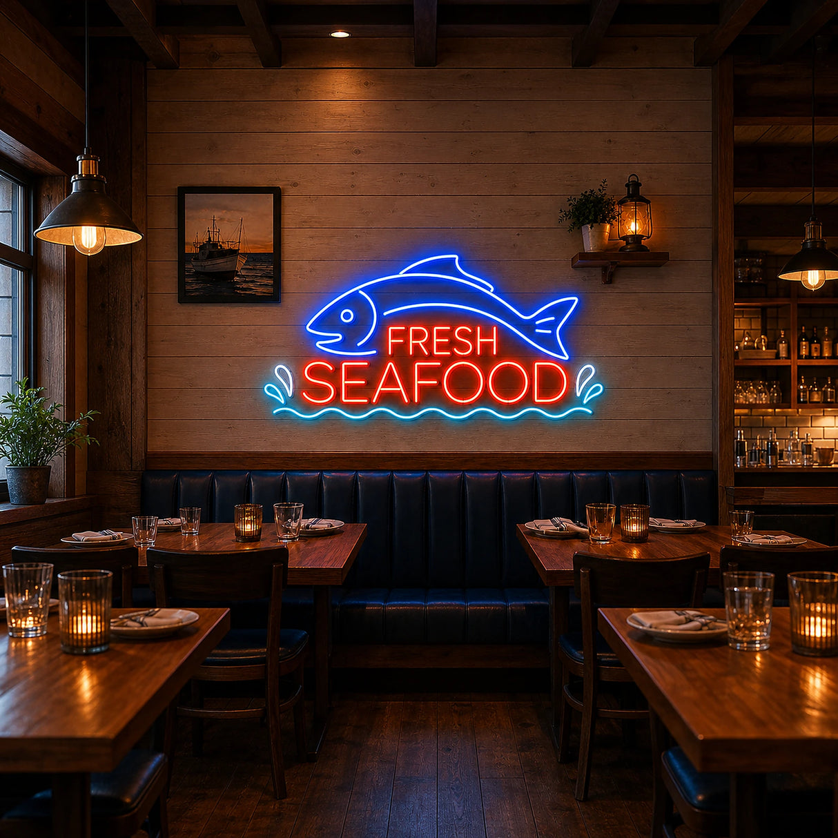 Fish/Seafood Neon Sign for Seafood Restaurant Decor