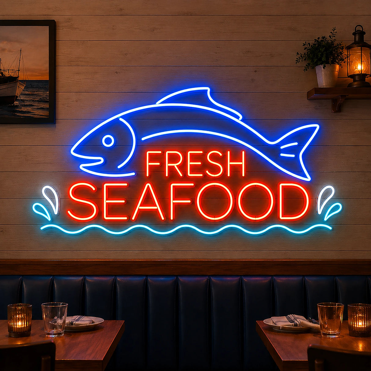 Fish/Seafood Neon Sign for Seafood Restaurant Decor