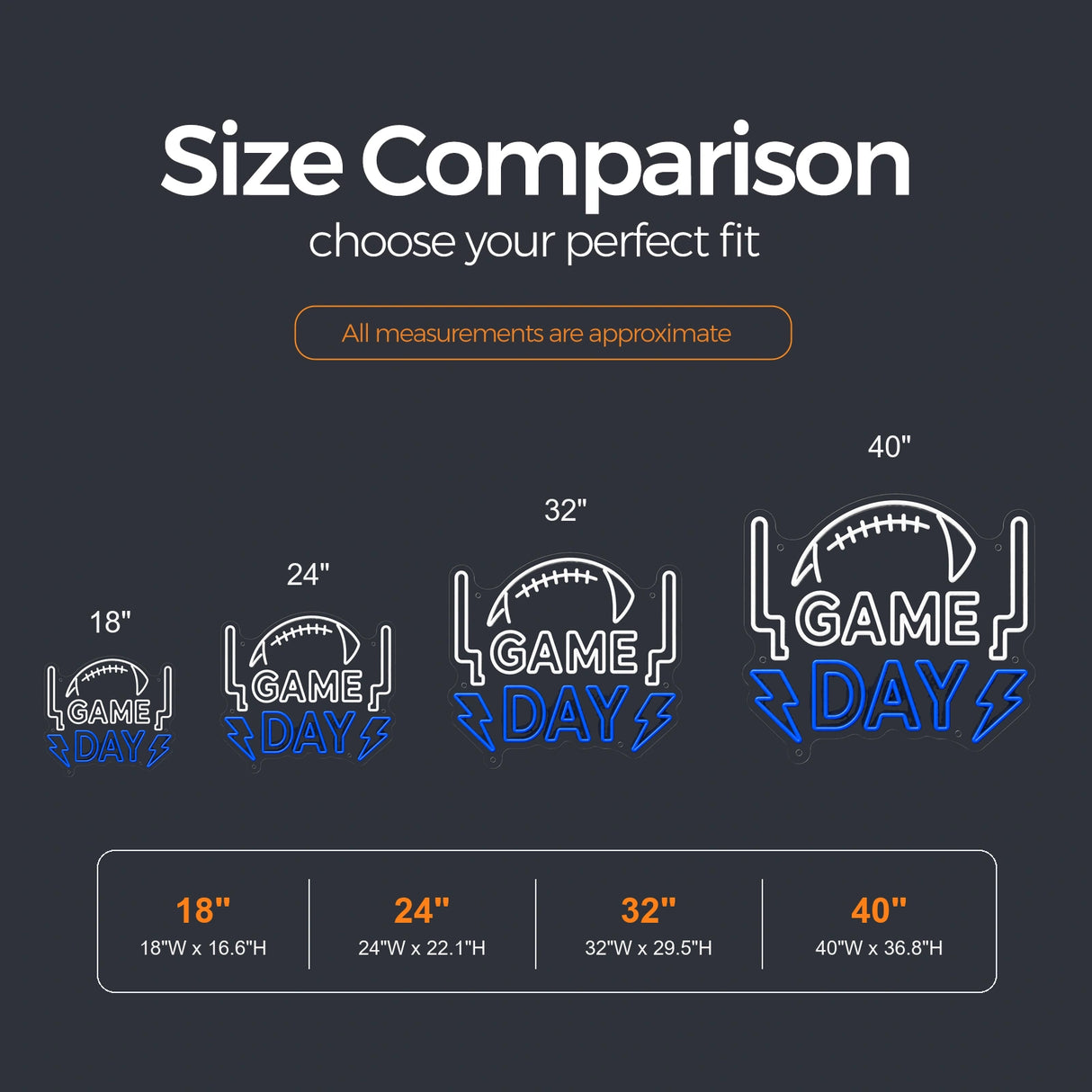 Football Game Day LED Neon Sign size guide for sports bar neon signs