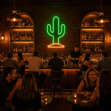 Desert Cactus LED Neon Sign displayed in a cantina bar setting