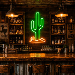 Green Cactus LED Neon Sign for cantina bar decor