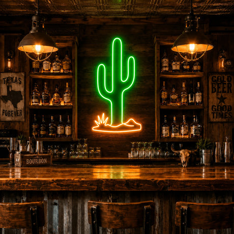Green Cactus LED Neon Sign for cantina bar decor