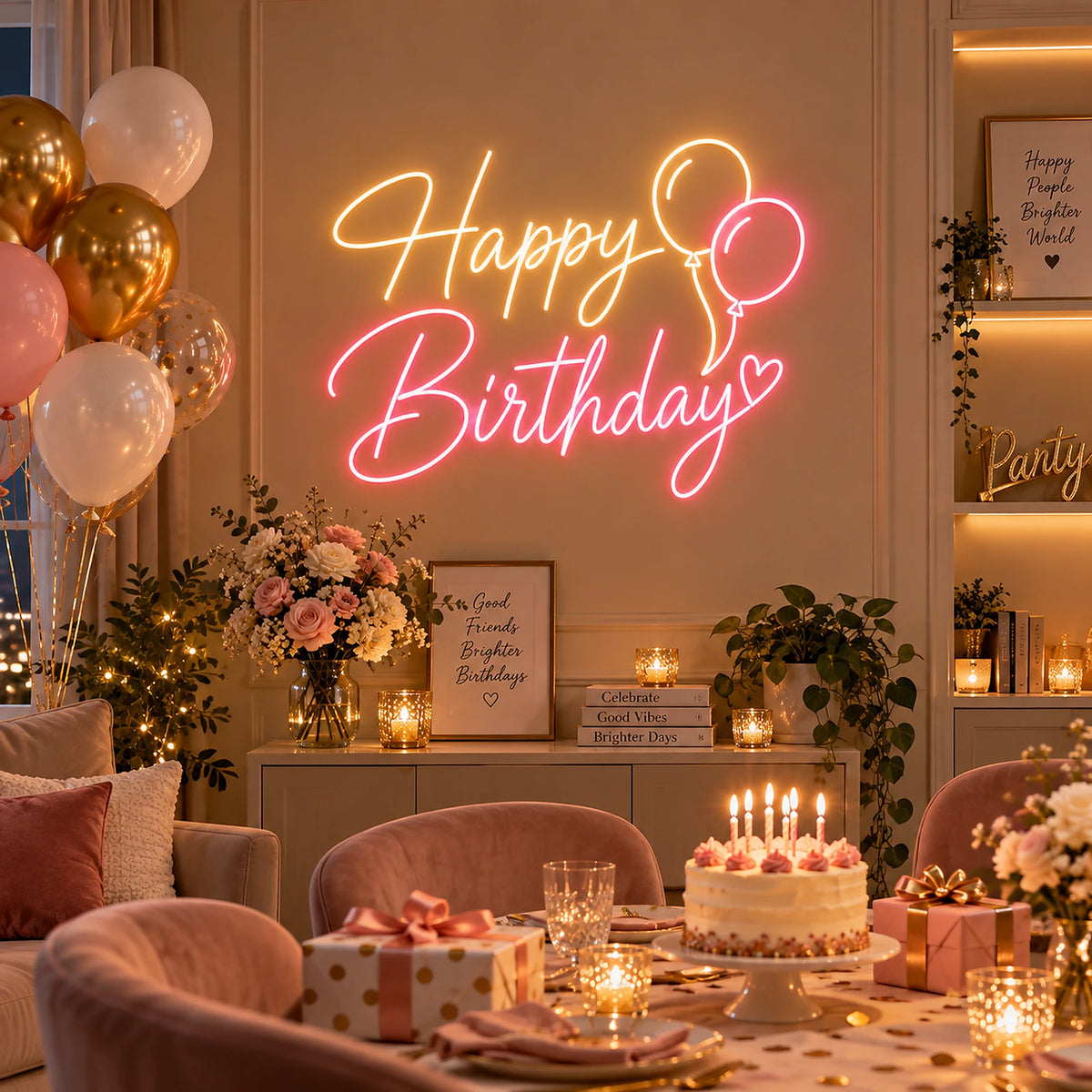 Happy Birthday balloon neon sign as room décor