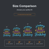 Colorful Happy Birthday cake neon sign size comparison from 24 to 36 inches