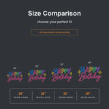 Colorful Happy Birthday neon sign size comparison from 24 to 36 inches