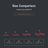 Long Happy Birthday neon sign size comparison from 20 to 36 inches