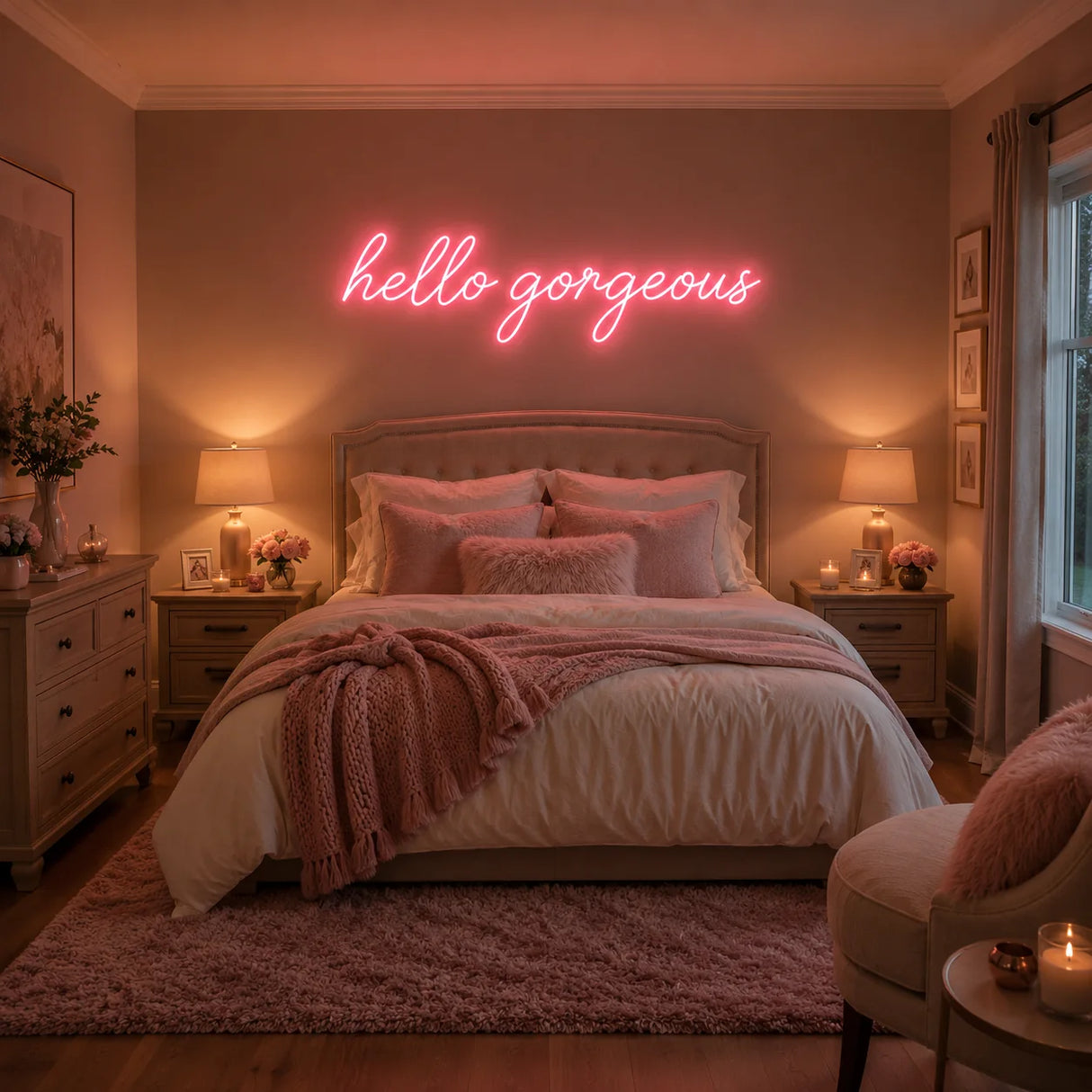 Hello Gorgeous Neon Sign for Bedroom Decor