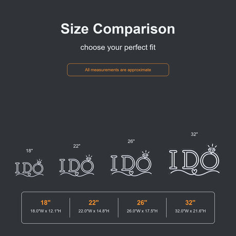 I Do ring neon sign size comparison from 18 to 32 inches