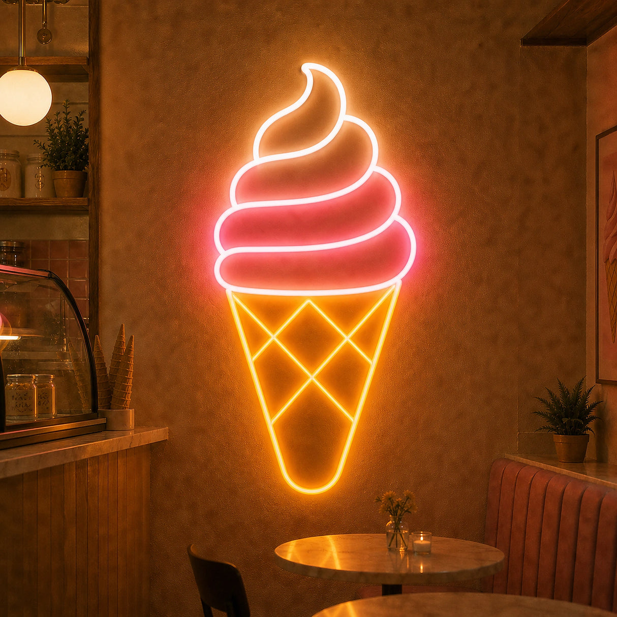 Ice Cream Cone Neon Sign for Ice Cream Shop Decor