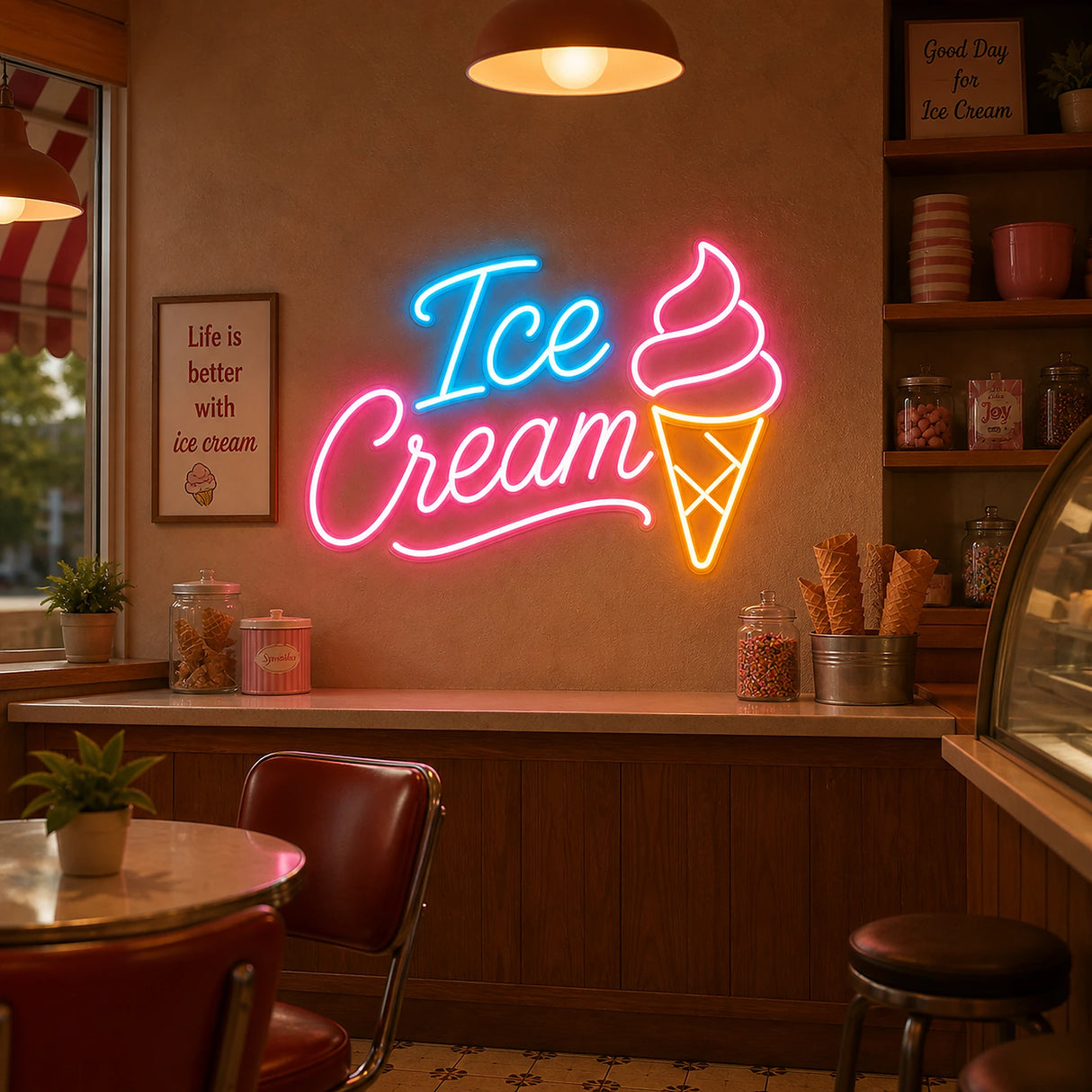Ice Cream Neon Sign with Cone