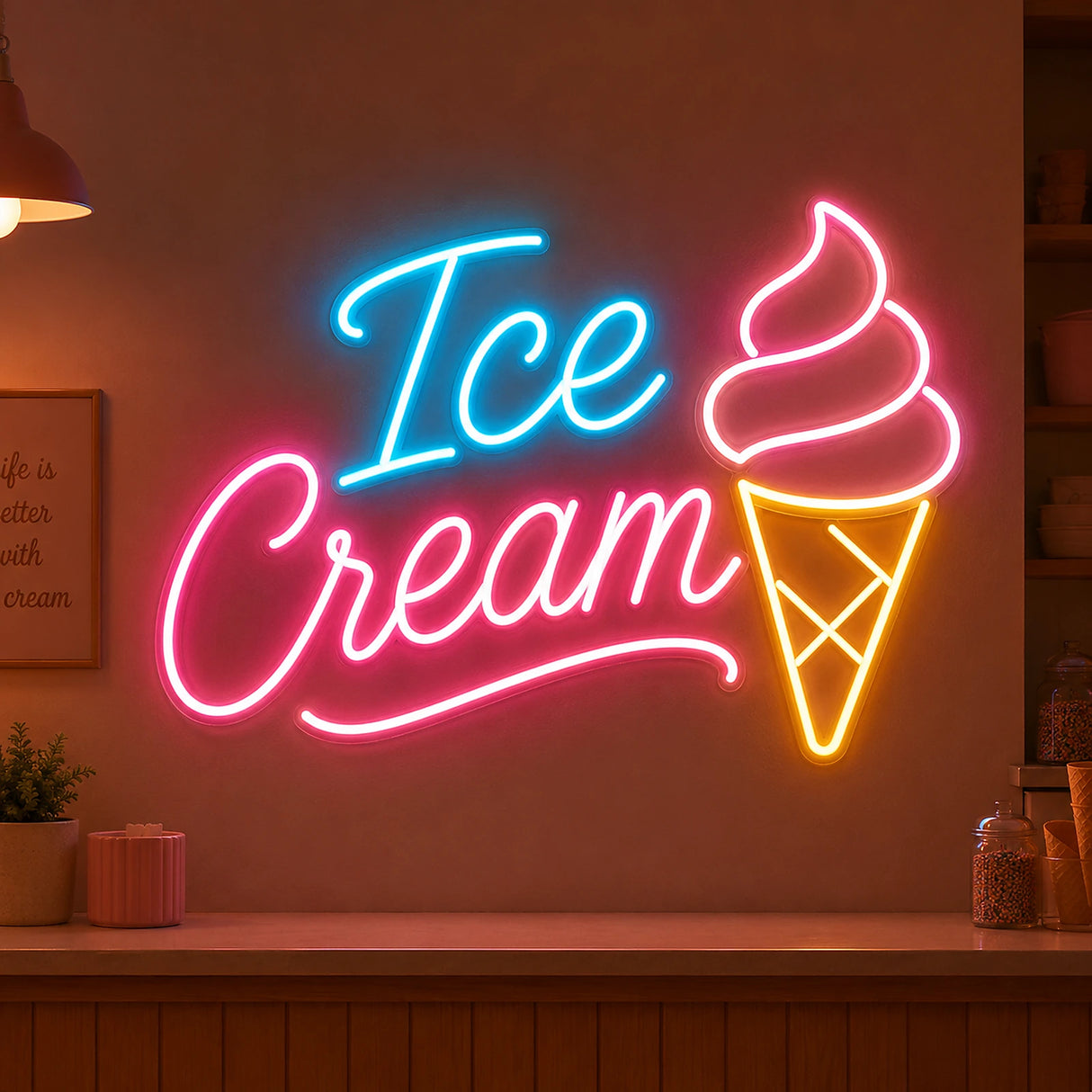 Ice Cream Neon Sign with Cone