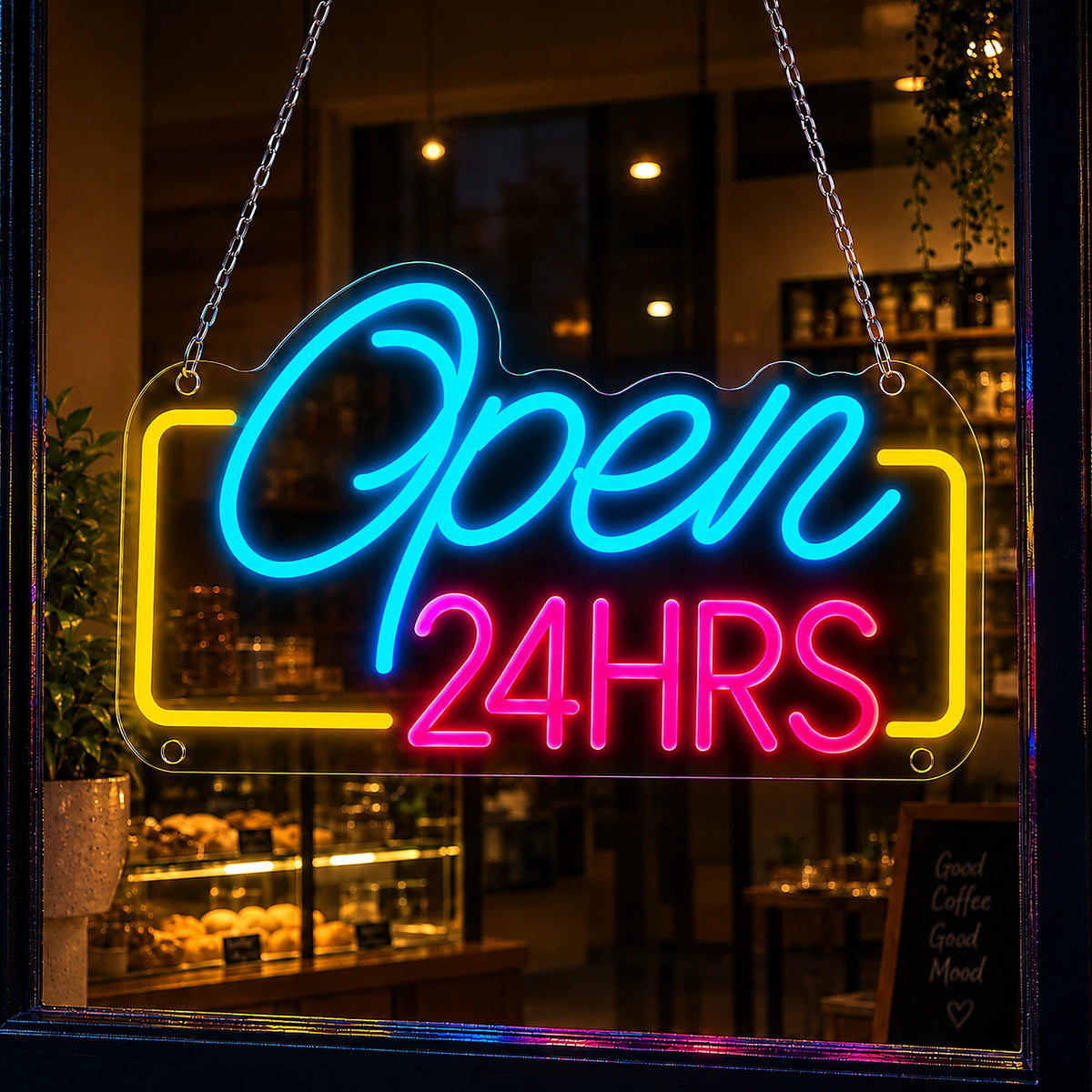 Open 24 Hours Script Neon Sign