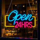 Open 24 Hours Script Neon Sign
