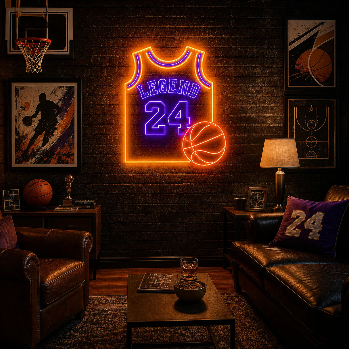 Legend 24 Basketball Jersey Man Cave Neon Sign