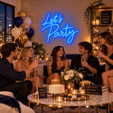 Blue Let’s Party neon sign at a celebration