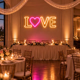 LOVE heart neon sign as wedding head table décor