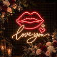 Red lips Love You neon sign with heart accent