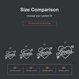 Lovers heart arrow neon sign size comparison from 20 to 32 inches
