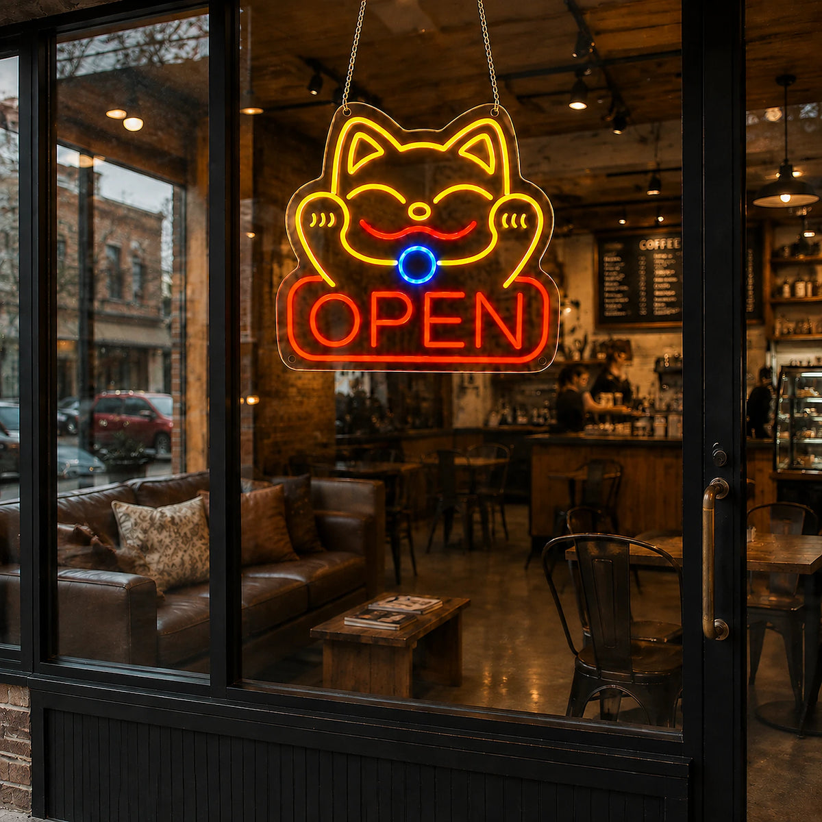 Lucky Cat Open Neon Sign for Restaurant