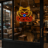 Lucky Cat Open Neon Sign for Restaurant