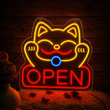 Lucky Cat Open Neon Sign for Restaurant