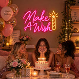 Make A Wish candle neon sign at a birthday