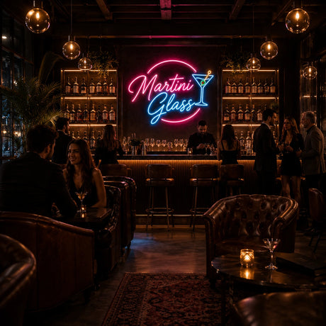 Modern Martini Glass Neon Sign for Bar & Club