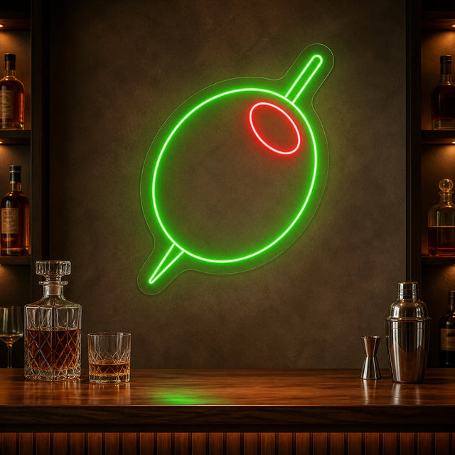 Green Olive Cocktail LED Neon Sign for martini bar decor