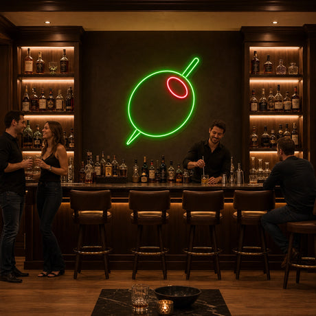 Cocktail Green Olive with Stick Neon Sign