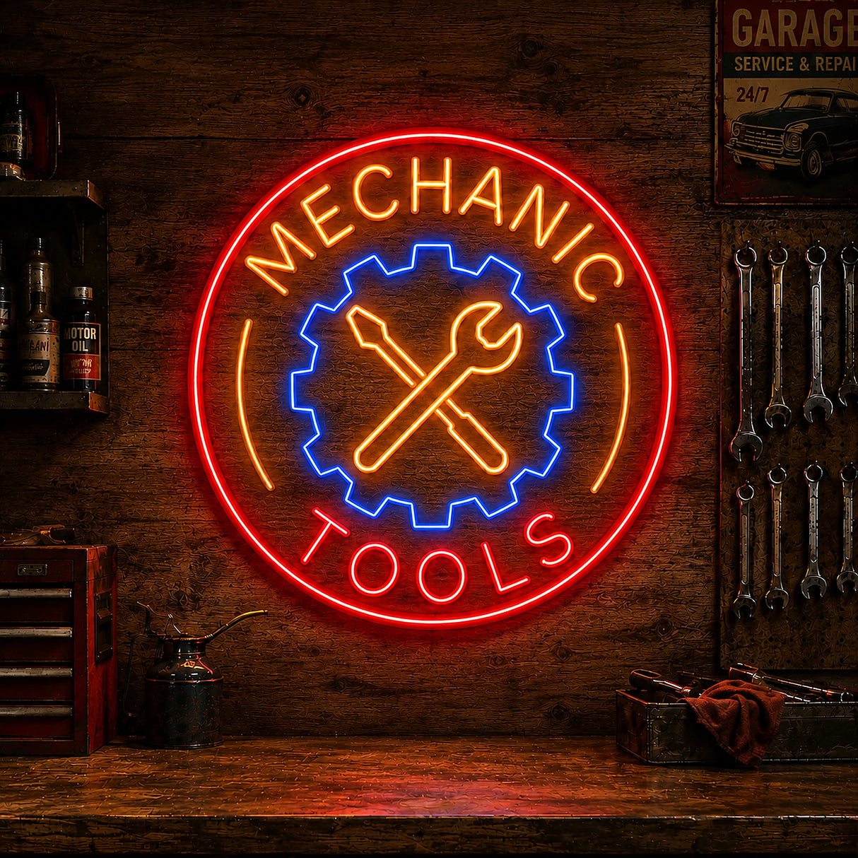 Mechanic Tools Neon Sign for Garage Workshop Wall Decor