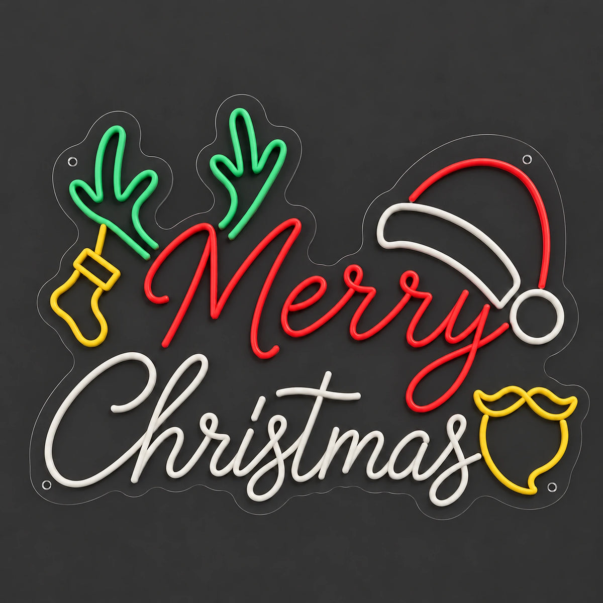 Merry Christmas Santa hat and antlers neon sign unlit