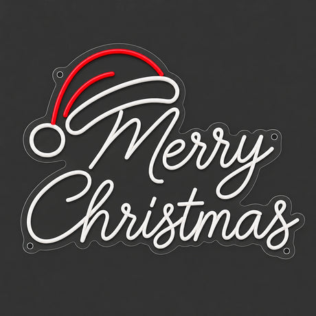 Merry Christmas Santa hat neon sign unlit on clear acrylic