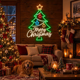 Merry Christmas tree neon sign in a living room
