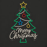 Merry Christmas tree neon sign with ornaments unlit